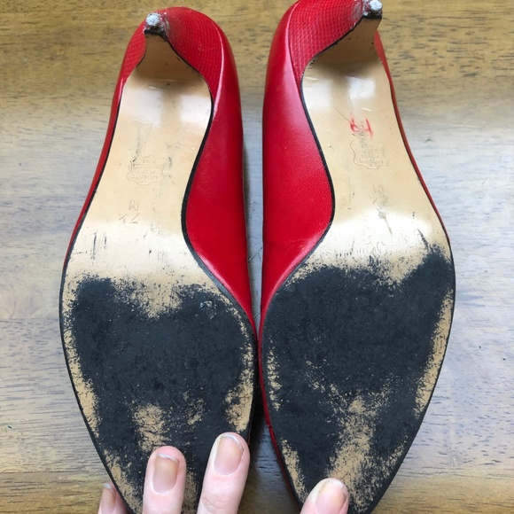 Vintage Red Kitten Heels Pointed Toes - Picture 3 of 6